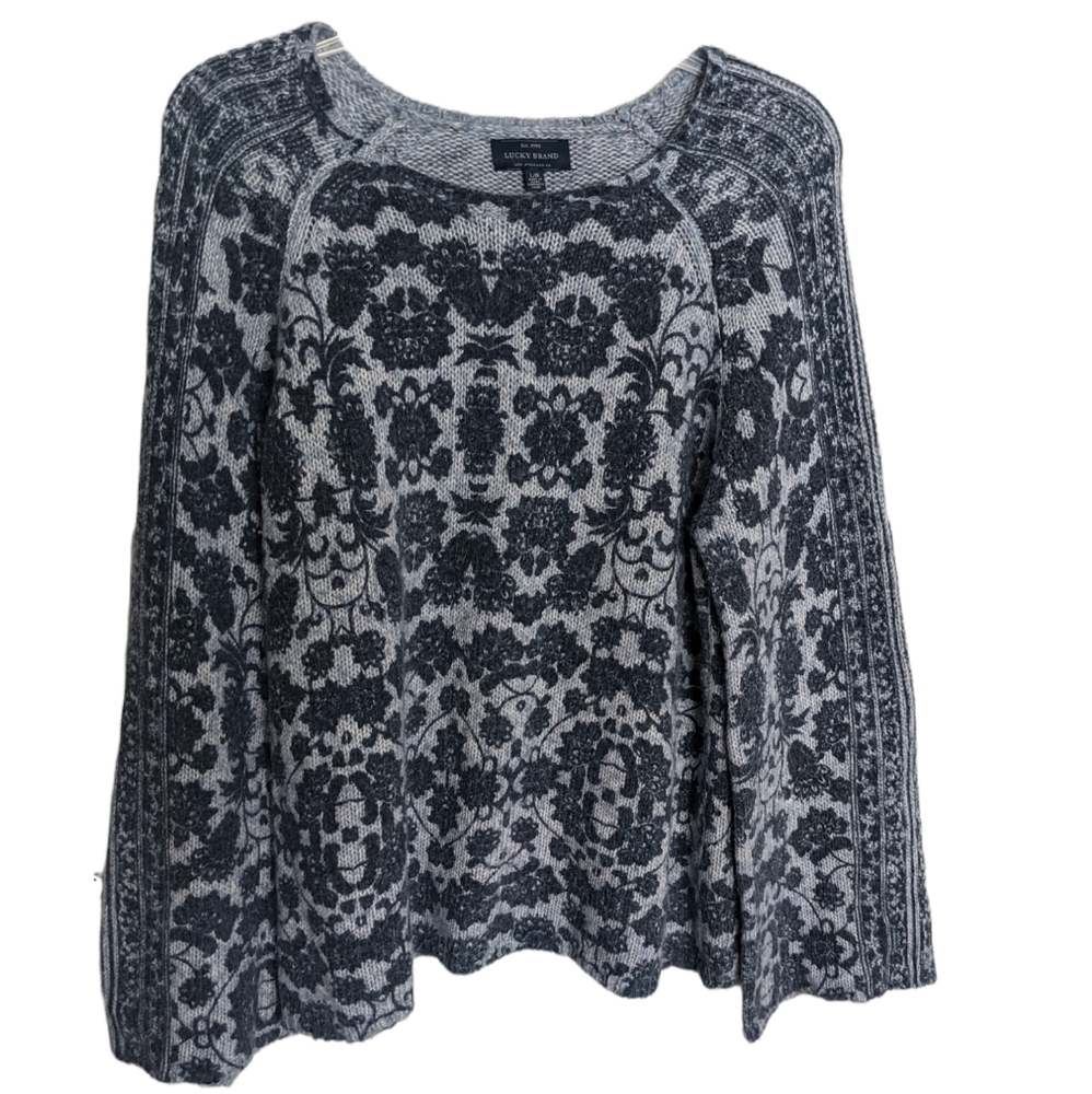 Women's LUCKY BRAND SWEATER, Large, Blue, 4% Wool, Dolman flared sleeves